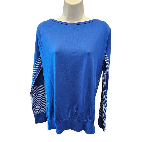 Nike Women's Dri-Fit Epic Crew Knit Training Shirt  L BLUE ruched bottom active - Picture 1 of 8